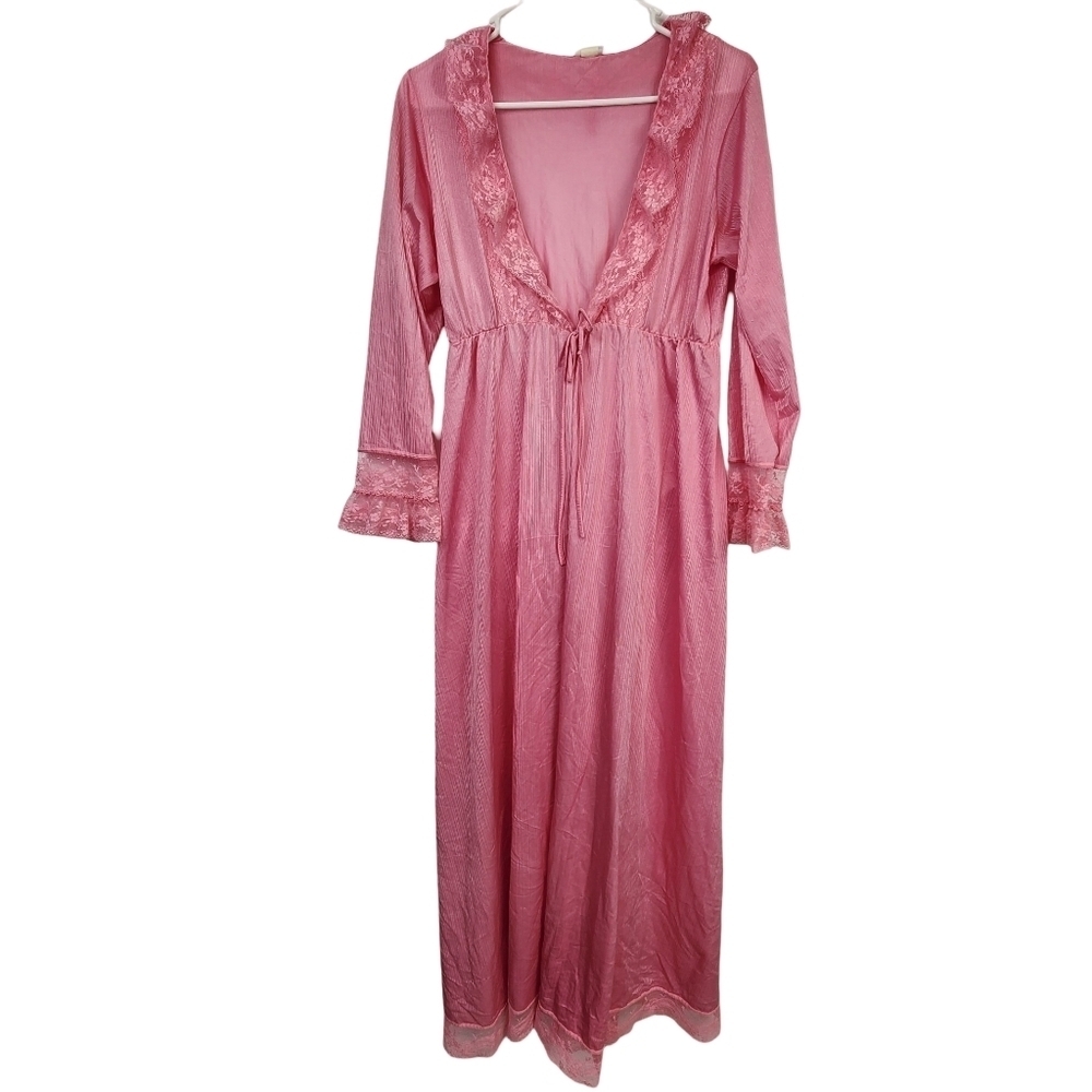 Vintage Bernette Coquette Pink Satin Lace Robe